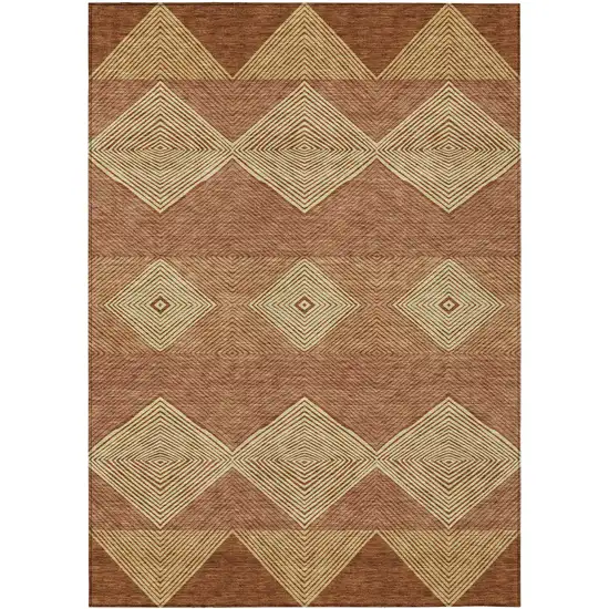 Orange And Copper Geometric Washable Indoor Outdoor Area Rug Photo 1