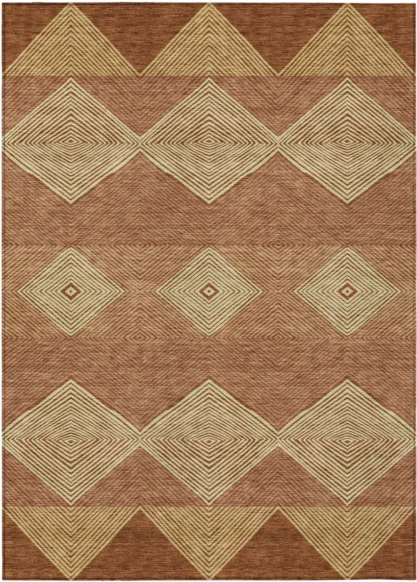 Orange And Copper Geometric Washable Indoor Outdoor Area Rug Photo 1