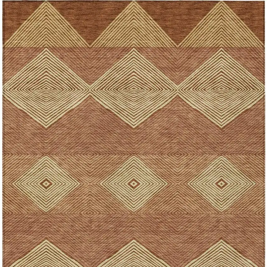 Orange And Copper Geometric Washable Indoor Outdoor Area Rug Photo 3
