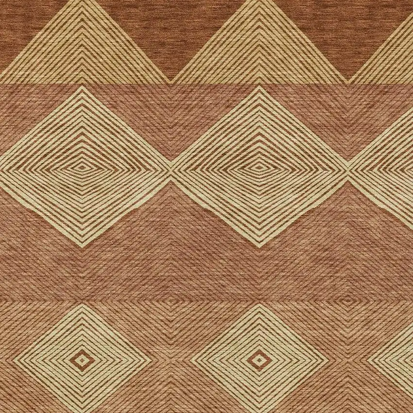 Orange And Copper Geometric Washable Indoor Outdoor Area Rug Photo 2