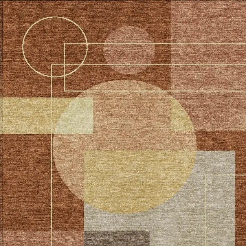 Orange And Copper Geometric Washable Indoor Outdoor Area Rug Photo 3