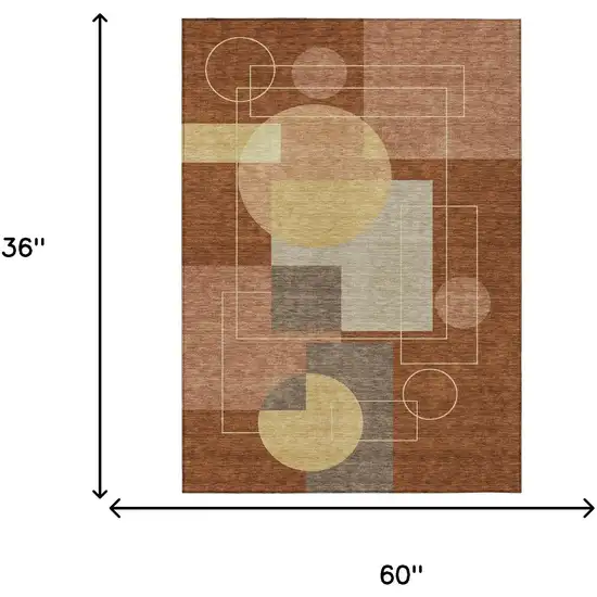 Orange And Copper Geometric Washable Indoor Outdoor Area Rug Photo 7