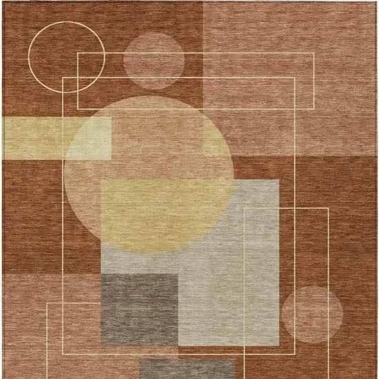Orange And Copper Geometric Washable Indoor Outdoor Area Rug Photo 4