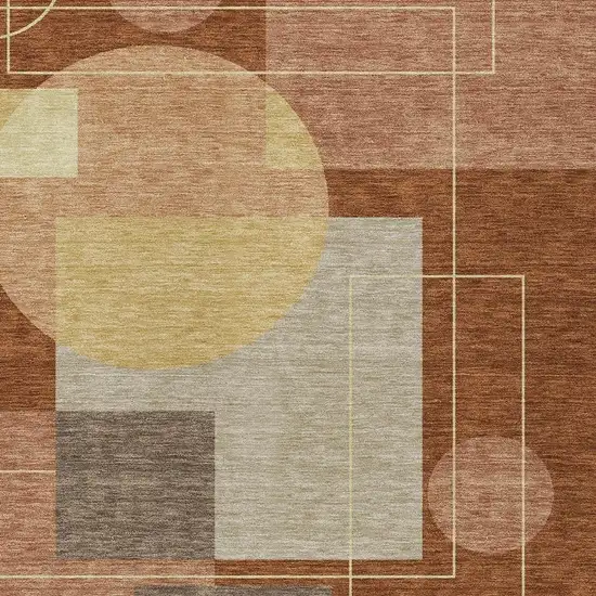 Orange And Copper Geometric Washable Indoor Outdoor Area Rug Photo 3
