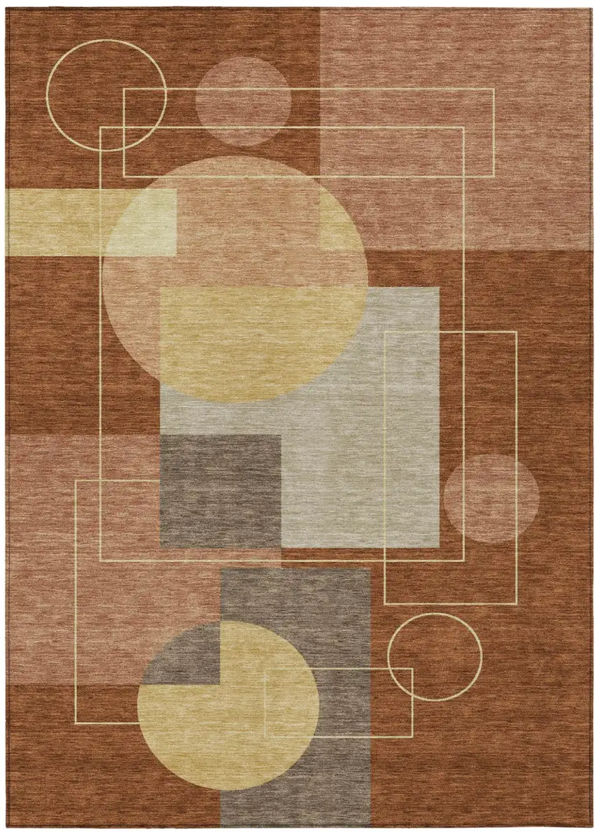 Orange And Copper Geometric Washable Indoor Outdoor Area Rug Photo 2