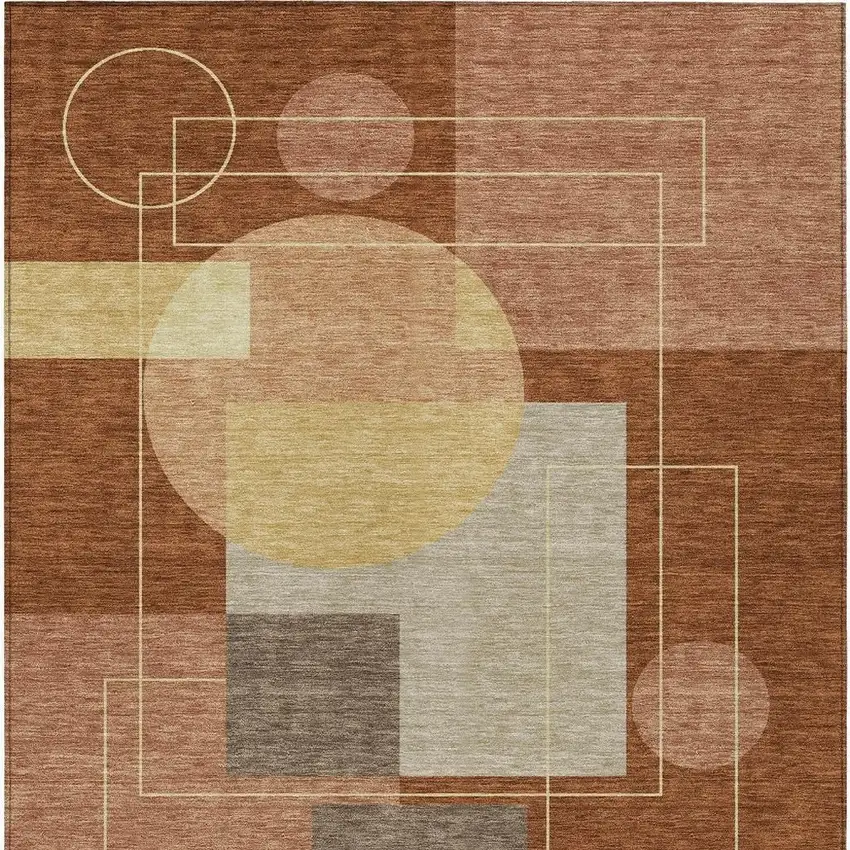 Orange And Copper Geometric Washable Indoor Outdoor Area Rug Photo 4