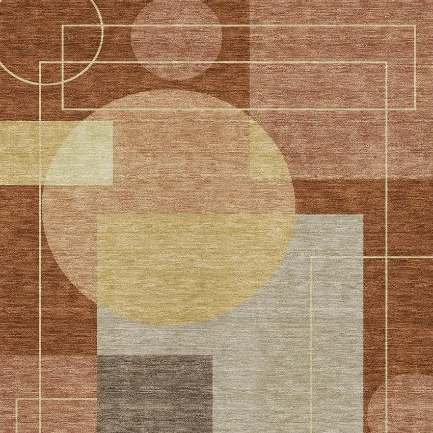 Orange And Copper Geometric Washable Indoor Outdoor Area Rug Photo 3