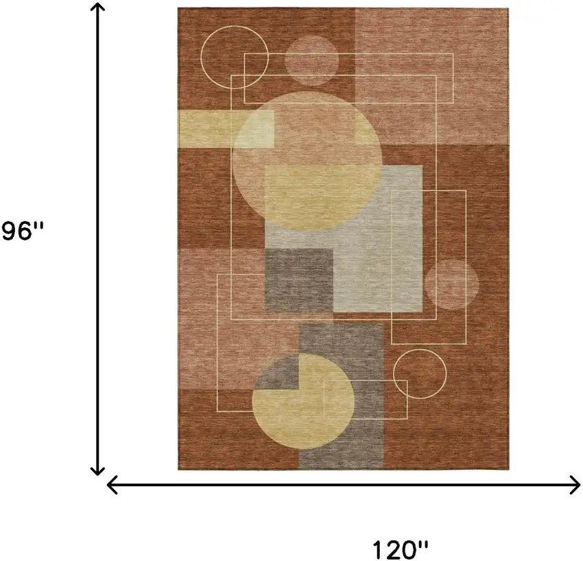 Orange And Copper Geometric Washable Indoor Outdoor Area Rug Photo 7