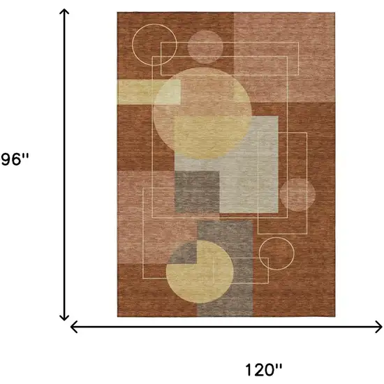 Orange And Copper Geometric Washable Indoor Outdoor Area Rug Photo 7