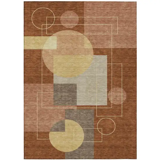 Orange And Copper Geometric Washable Indoor Outdoor Area Rug Photo 2