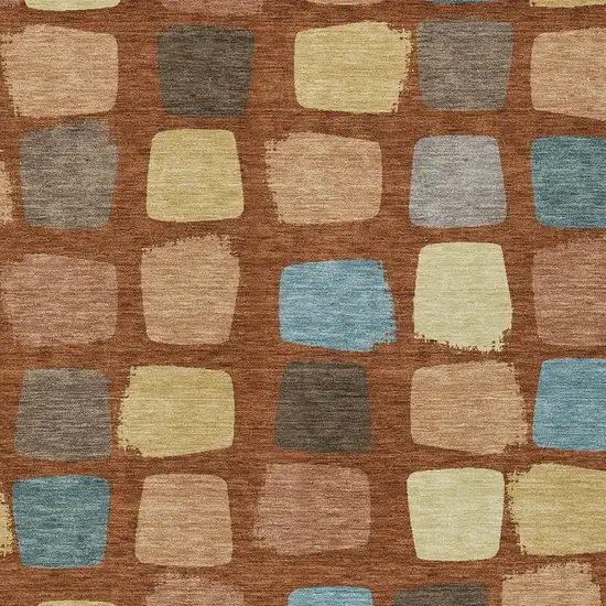 Orange And Copper Geometric Washable Indoor Outdoor Area Rug Photo 3