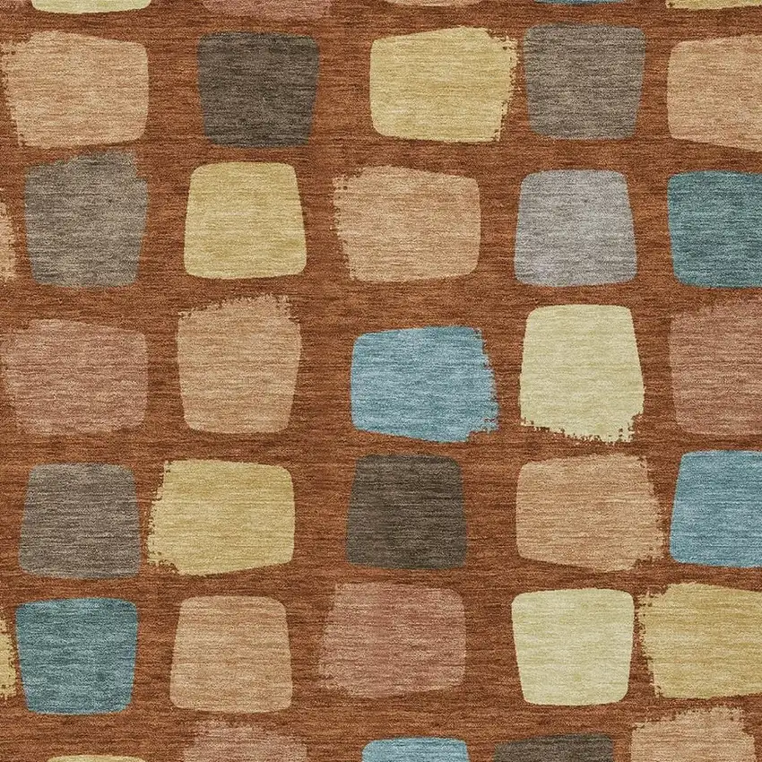 Orange And Copper Geometric Washable Indoor Outdoor Area Rug Photo 3