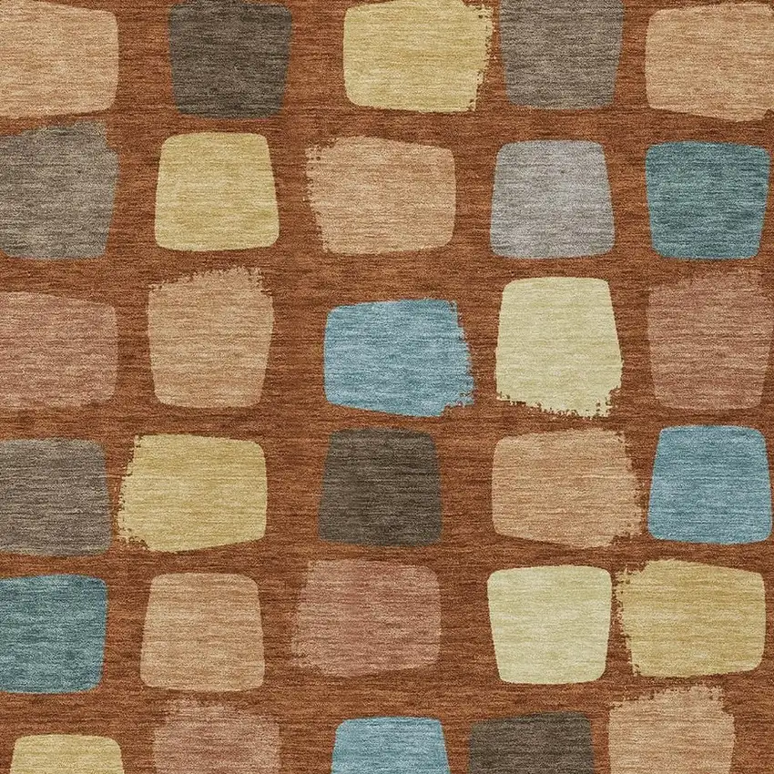 Orange And Copper Geometric Washable Indoor Outdoor Area Rug Photo 3