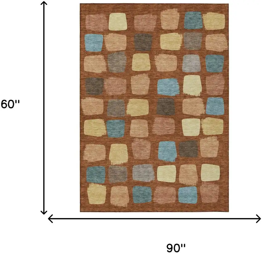 Orange And Copper Geometric Washable Indoor Outdoor Area Rug Photo 7