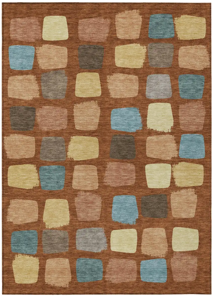 Orange And Copper Geometric Washable Indoor Outdoor Area Rug Photo 2
