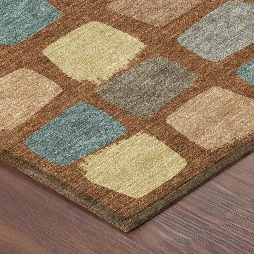 Orange And Copper Geometric Washable Indoor Outdoor Area Rug Photo 5