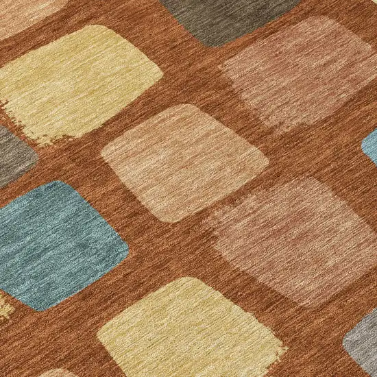 Orange And Copper Geometric Washable Indoor Outdoor Area Rug Photo 6