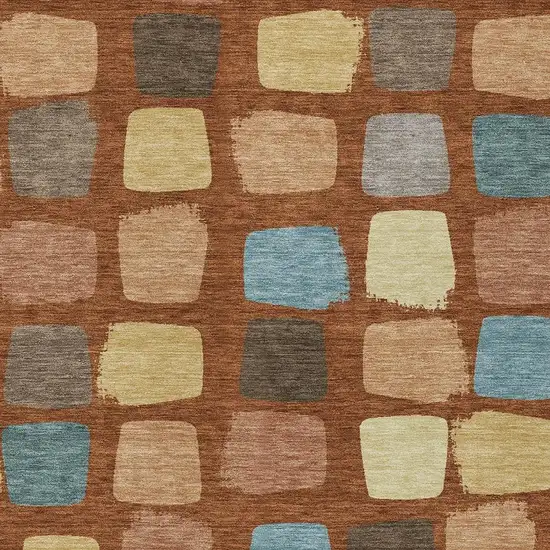 Orange And Copper Geometric Washable Indoor Outdoor Area Rug Photo 3