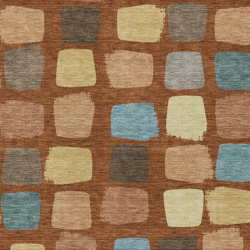 Orange And Copper Geometric Washable Indoor Outdoor Area Rug Photo 3