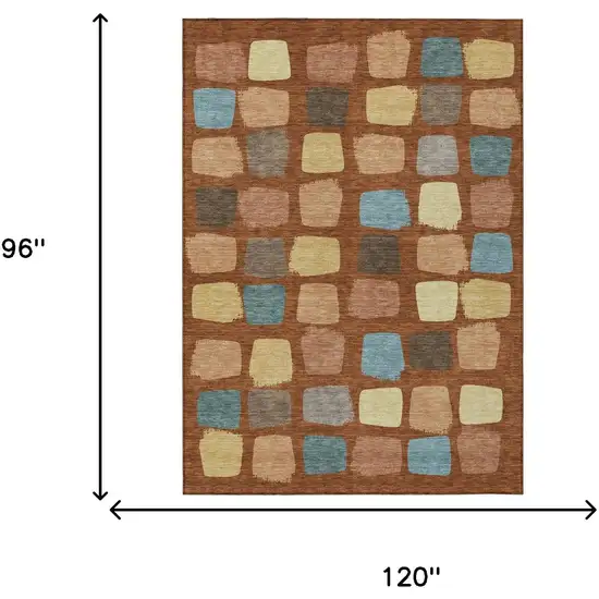 Orange And Copper Geometric Washable Indoor Outdoor Area Rug Photo 7