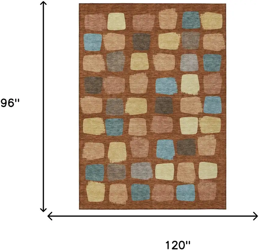 Orange And Copper Geometric Washable Indoor Outdoor Area Rug Photo 7