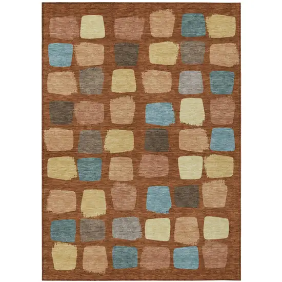 Orange And Copper Geometric Washable Indoor Outdoor Area Rug Photo 2