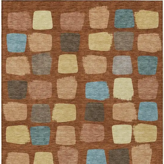 Orange And Copper Geometric Washable Indoor Outdoor Area Rug Photo 4