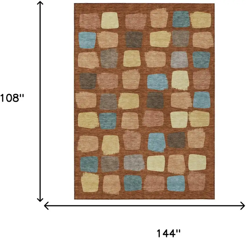 Orange And Copper Geometric Washable Indoor Outdoor Area Rug Photo 7