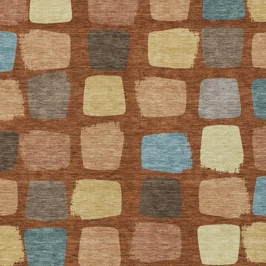 Orange And Copper Geometric Washable Indoor Outdoor Area Rug Photo 3