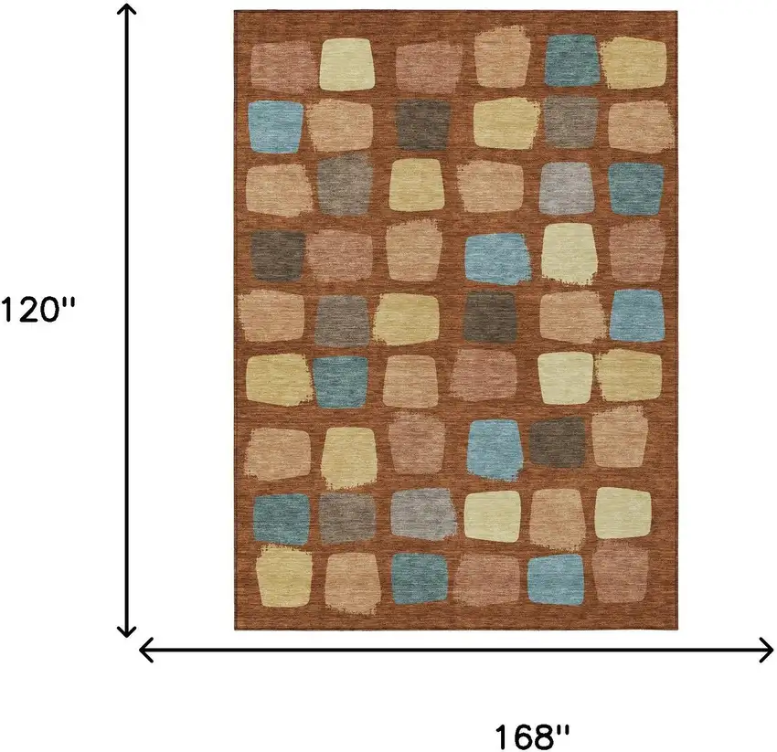 Orange And Copper Geometric Washable Indoor Outdoor Area Rug Photo 7