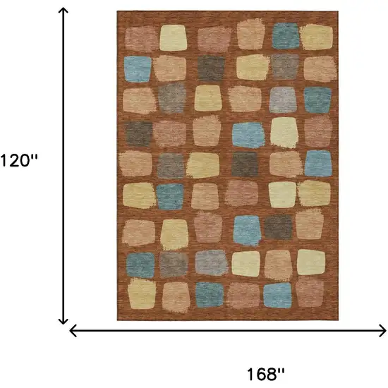 Orange And Copper Geometric Washable Indoor Outdoor Area Rug Photo 7