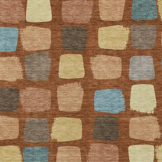 Orange And Copper Geometric Washable Indoor Outdoor Area Rug Photo 3
