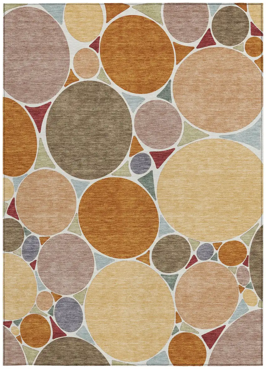 Orange And Copper Geometric Washable Indoor Outdoor Area Rug Photo 4
