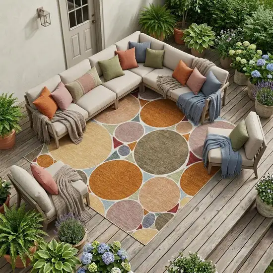 Orange And Copper Geometric Washable Indoor Outdoor Area Rug Photo 1