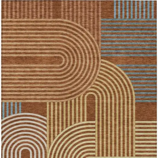 Orange And Copper Geometric Washable Indoor Outdoor Area Rug Photo 4