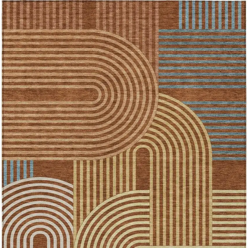 Orange And Copper Geometric Washable Indoor Outdoor Area Rug Photo 4