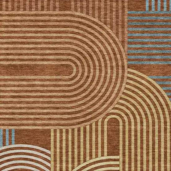 Orange And Copper Geometric Washable Indoor Outdoor Area Rug Photo 3