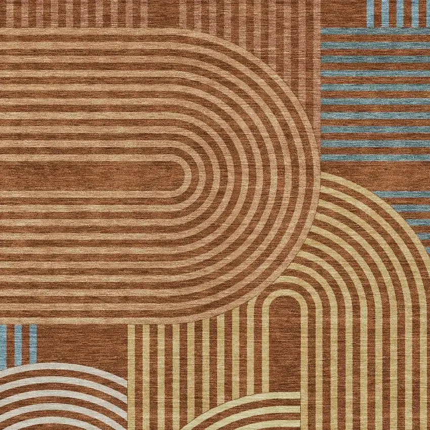 Orange And Copper Geometric Washable Indoor Outdoor Area Rug Photo 3