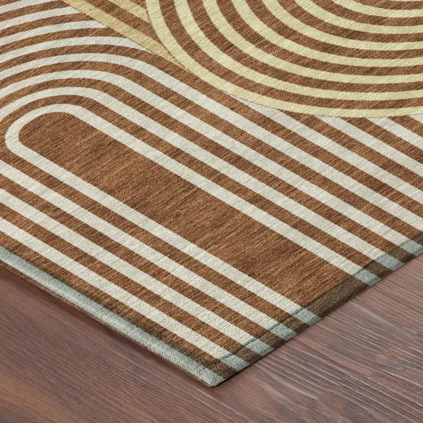 Orange And Copper Geometric Washable Indoor Outdoor Area Rug Photo 5