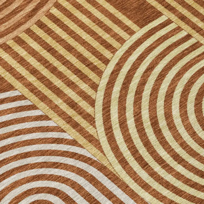 Orange And Copper Geometric Washable Indoor Outdoor Area Rug Photo 6