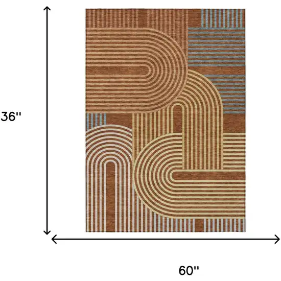 Orange And Copper Geometric Washable Indoor Outdoor Area Rug Photo 7