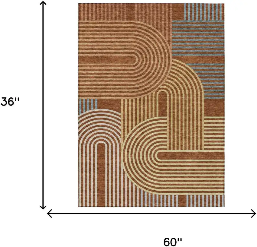 Orange And Copper Geometric Washable Indoor Outdoor Area Rug Photo 7