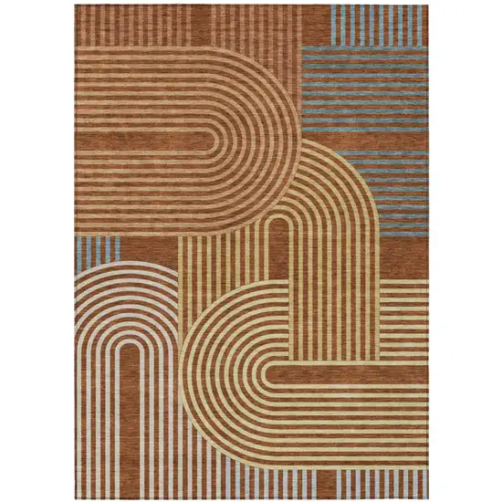 Orange And Copper Geometric Washable Indoor Outdoor Area Rug Photo 2