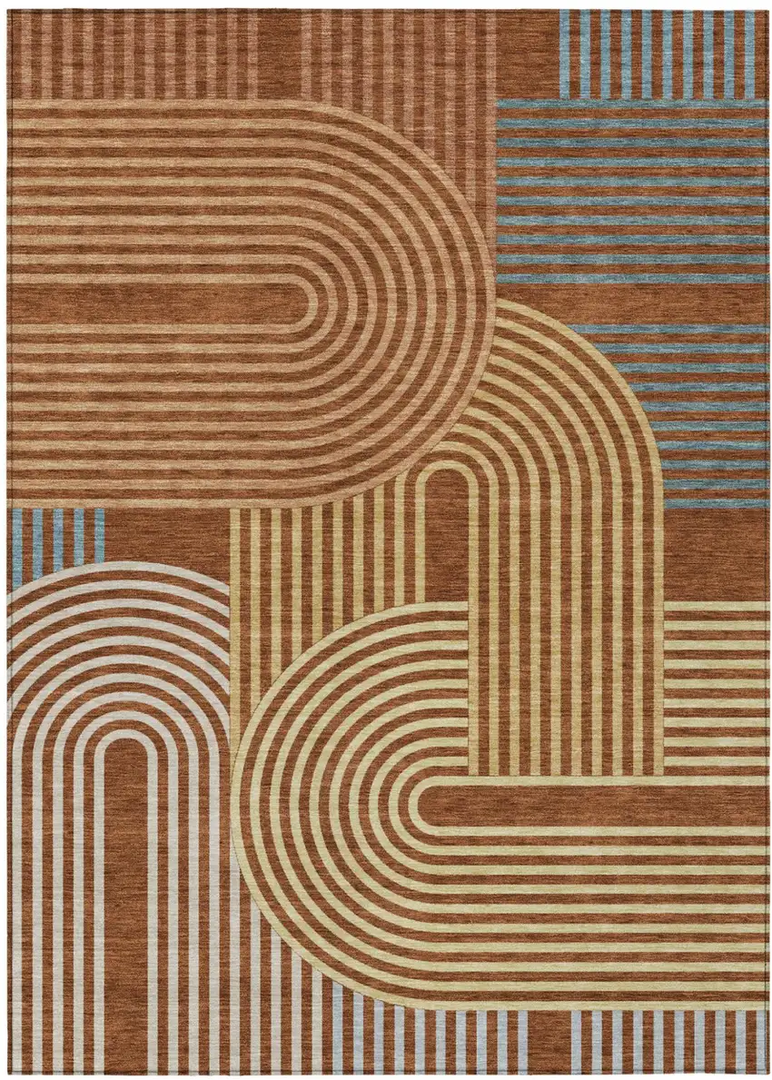 Orange And Copper Geometric Washable Indoor Outdoor Area Rug Photo 2