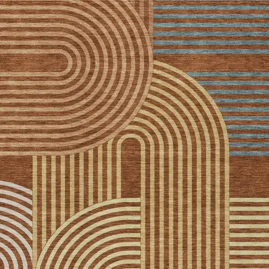 Orange And Copper Geometric Washable Indoor Outdoor Area Rug Photo 3
