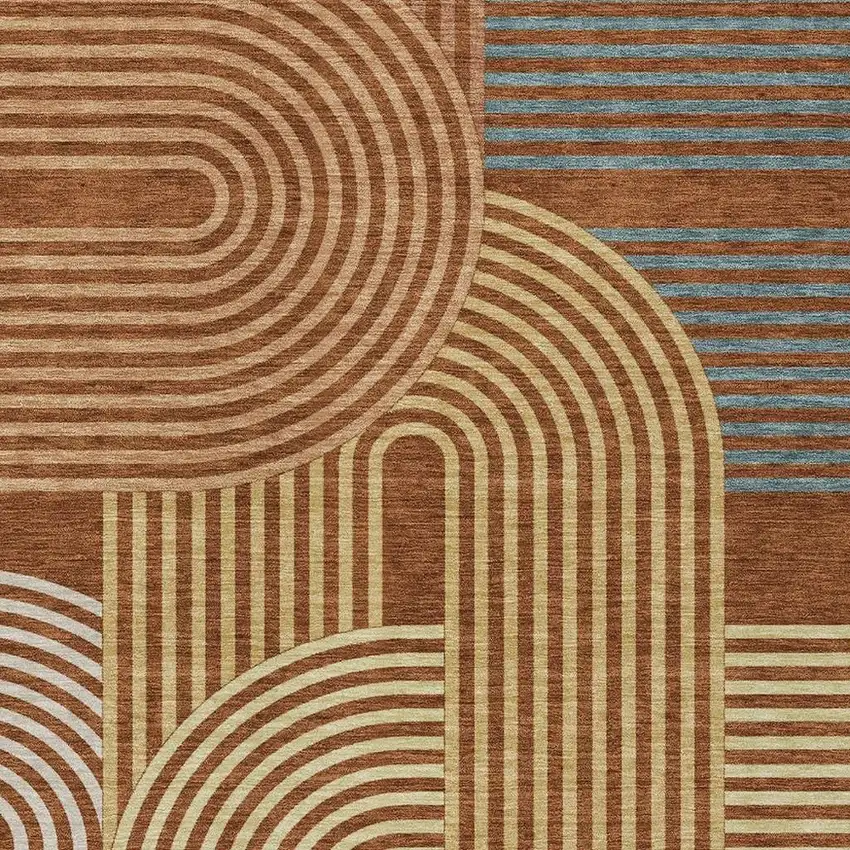 Orange And Copper Geometric Washable Indoor Outdoor Area Rug Photo 3