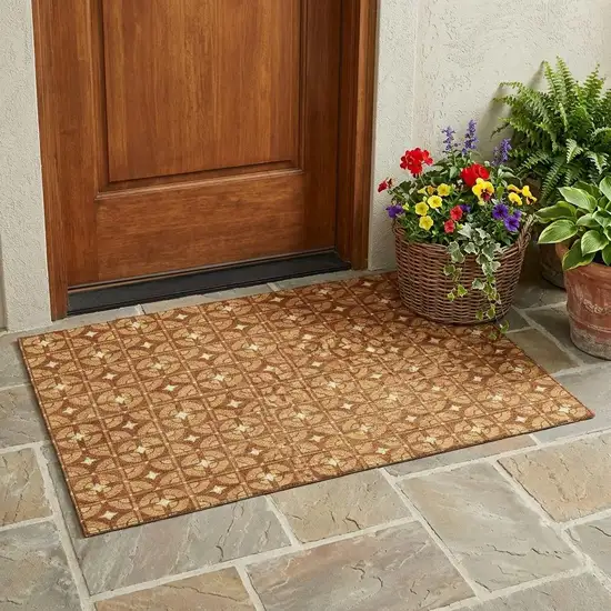 Orange And Copper Geometric Washable Indoor Outdoor Area Rug Photo 1