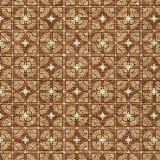 Orange And Copper Geometric Washable Indoor Outdoor Area Rug Photo 3