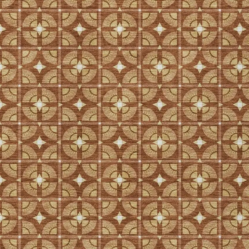 Orange And Copper Geometric Washable Indoor Outdoor Area Rug Photo 3