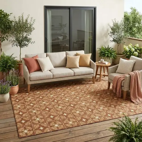 Orange And Copper Geometric Washable Indoor Outdoor Area Rug Photo 1